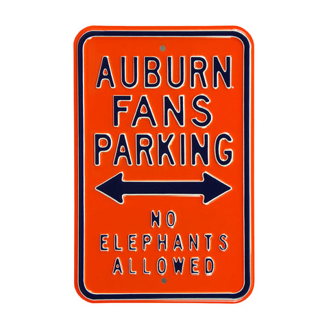 Auburn Tigers - NO ELEPHANTS - Embossed Steel Parking Sign