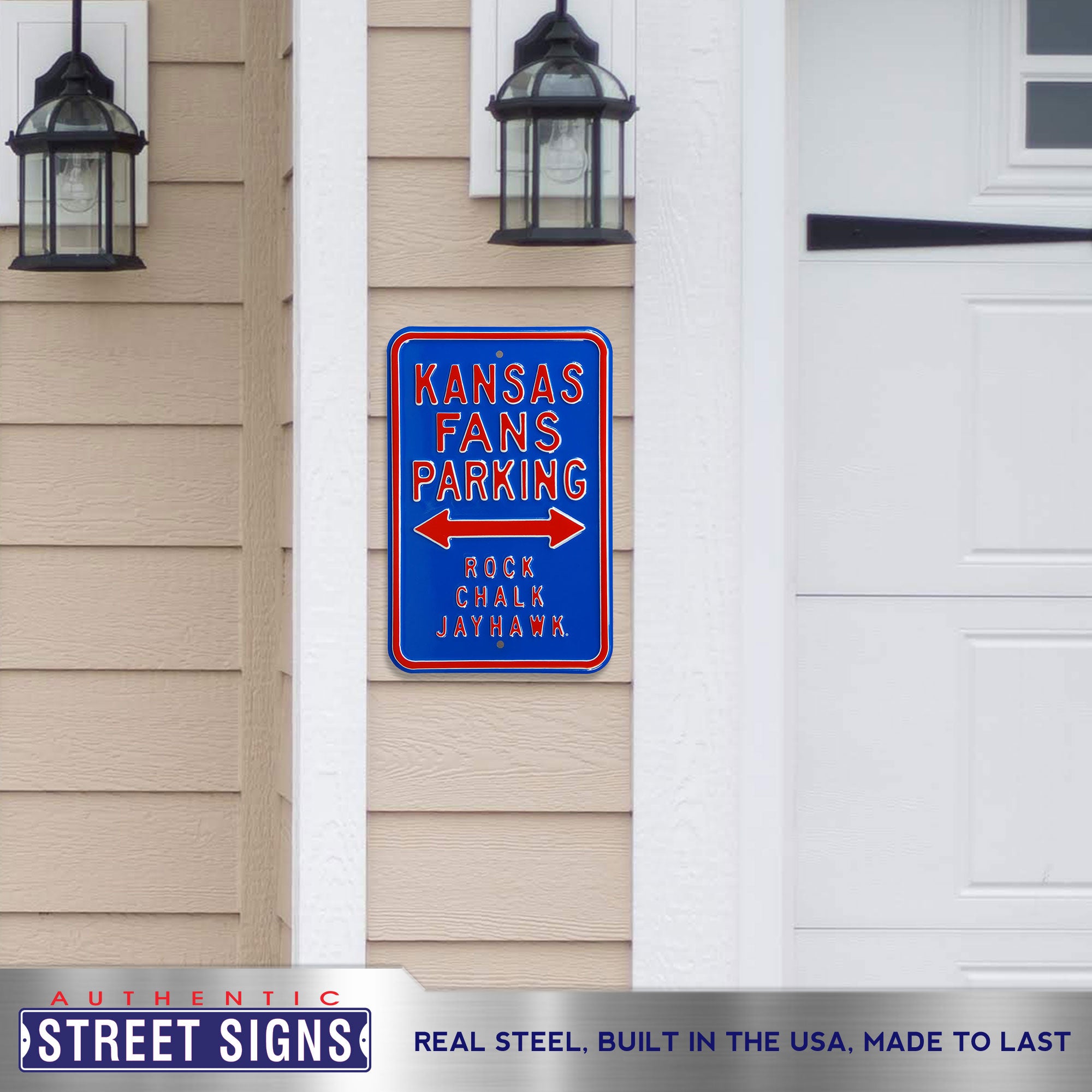 Kansas Jayhawks - ROCK CHALK - Embossed Steel Parking Sign
