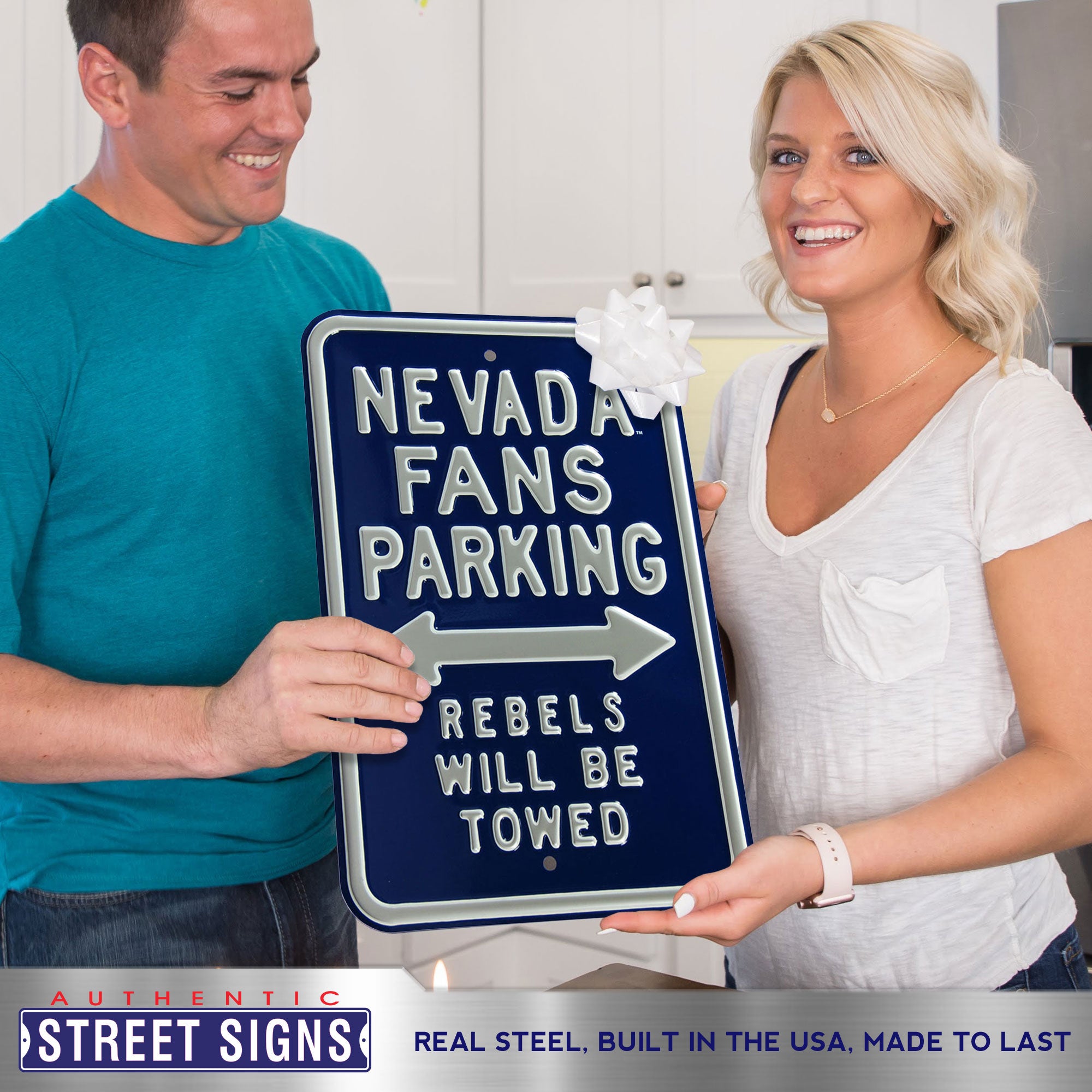 Nevada Wolfpack - REBELS TOWED - Embossed Steel Parking Sign