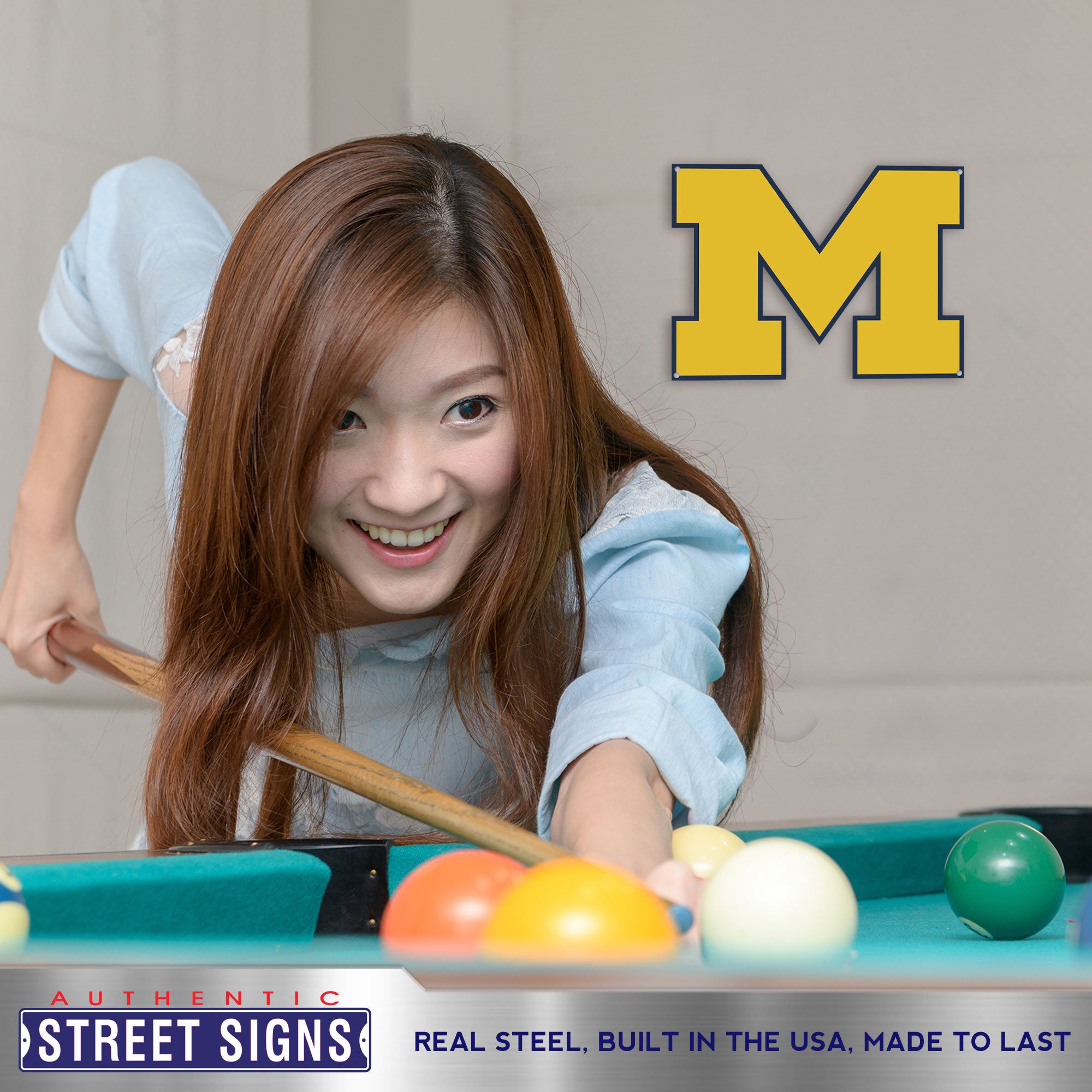 Michigan Wolverines - Yellow 12" Spirit Size Steel Laser Cut Sign
