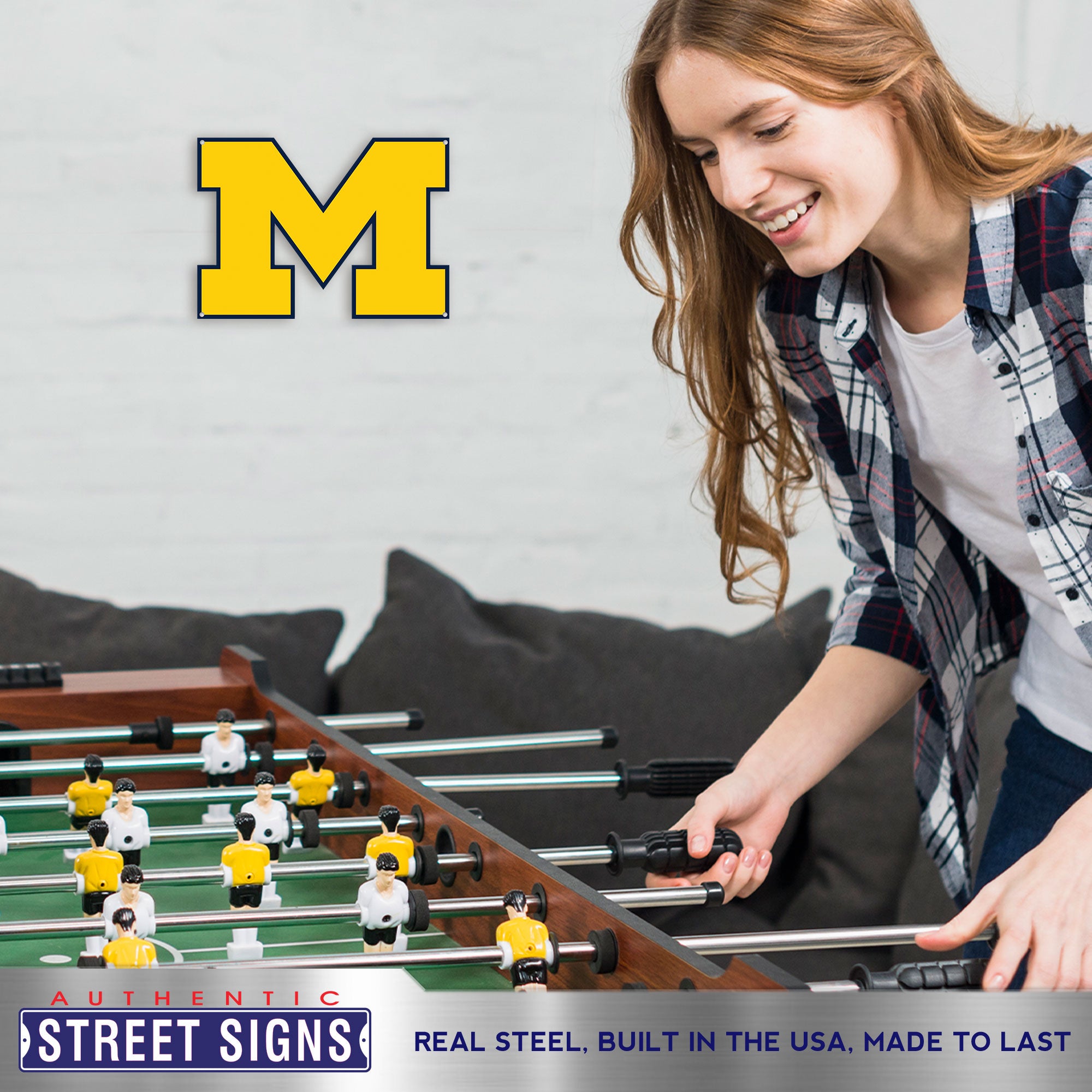 Michigan Wolverines - Yellow 12" Spirit Size Steel Laser Cut Sign