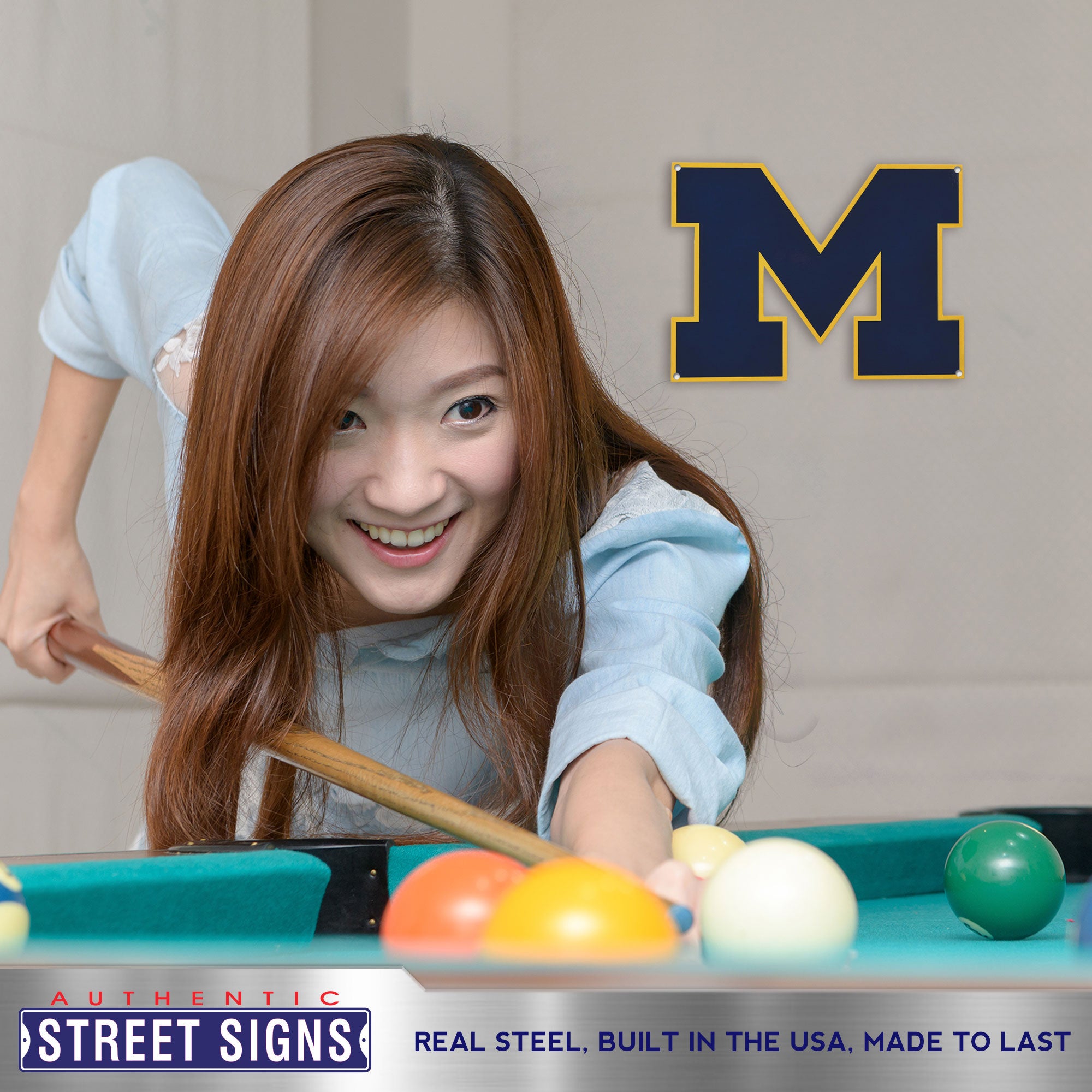 Michigan Wolverines - Navy 12" Spirit Size Steel Laser Cut Sign