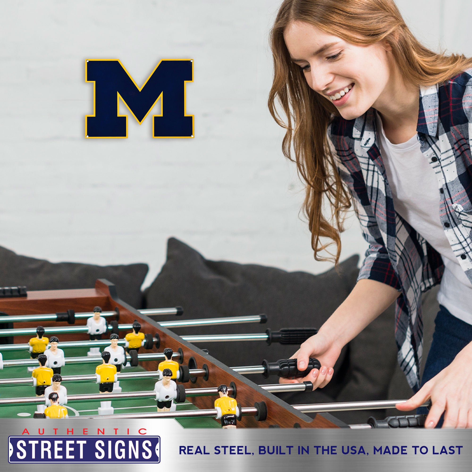 Michigan Wolverines - Navy 12" Spirit Size Steel Laser Cut Sign