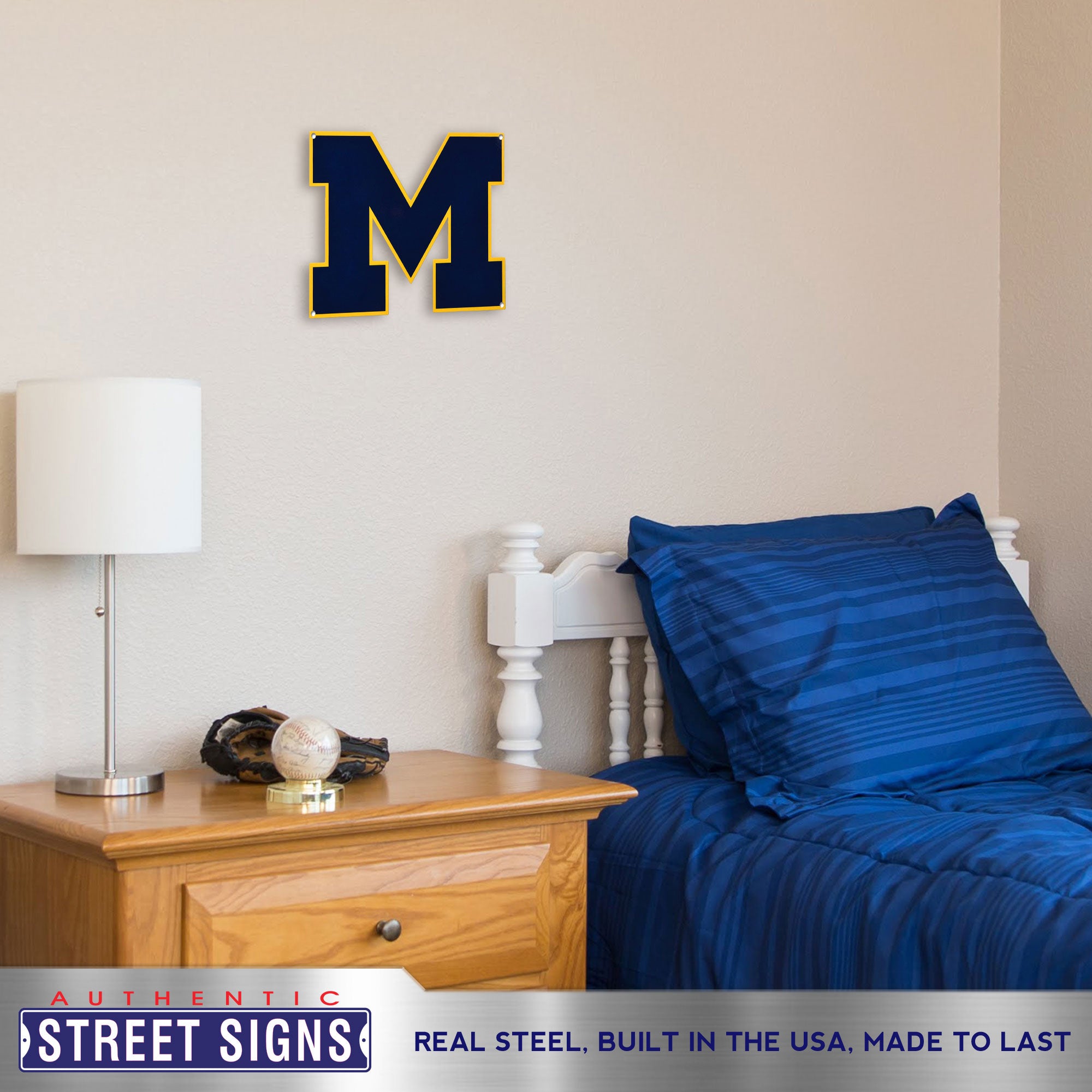 Michigan Wolverines - Navy 12" Spirit Size Steel Laser Cut Sign