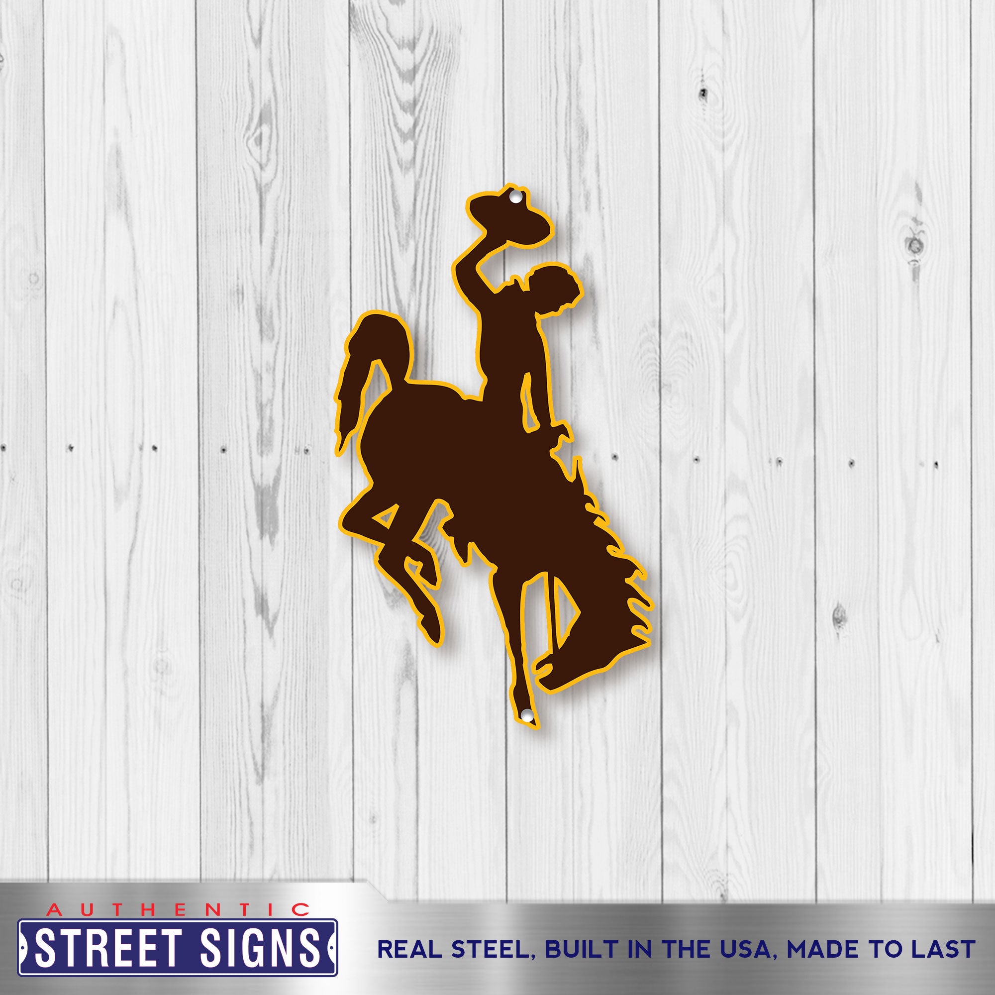 Wyoming Cowboys Laser Cut Steel Logo Spirit Size-Primary Logo