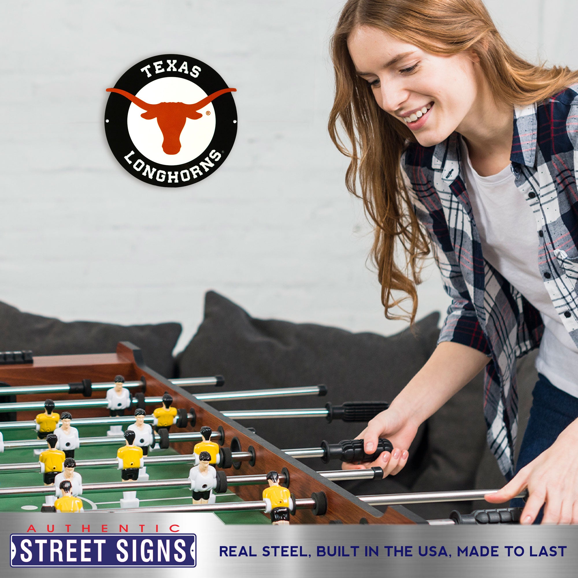 Texas Longhorns - Longhorns Circle 12" Spirit Size Steel Laser Cut Sign