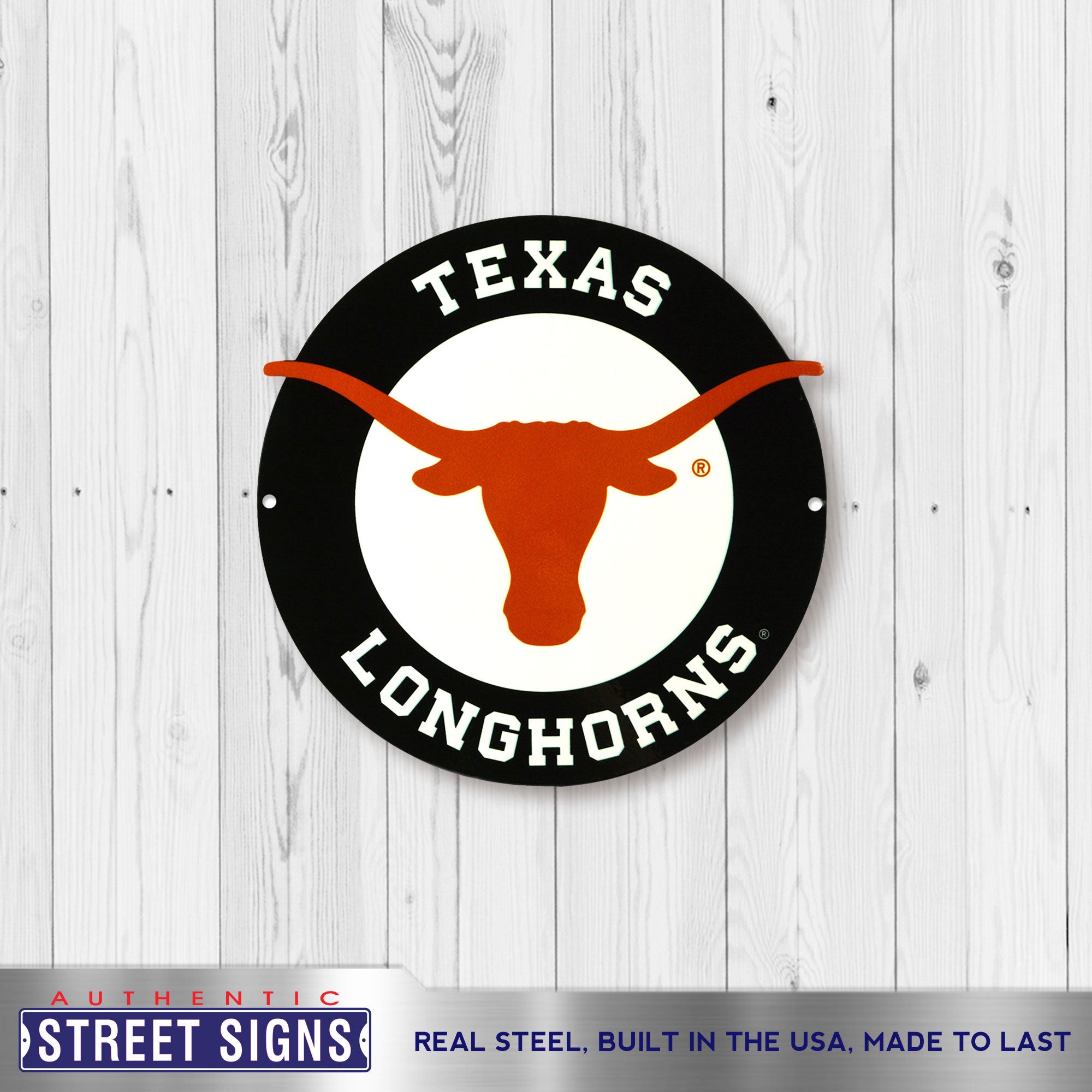 Texas Longhorns - Longhorns Circle 12" Spirit Size Steel Laser Cut Sign