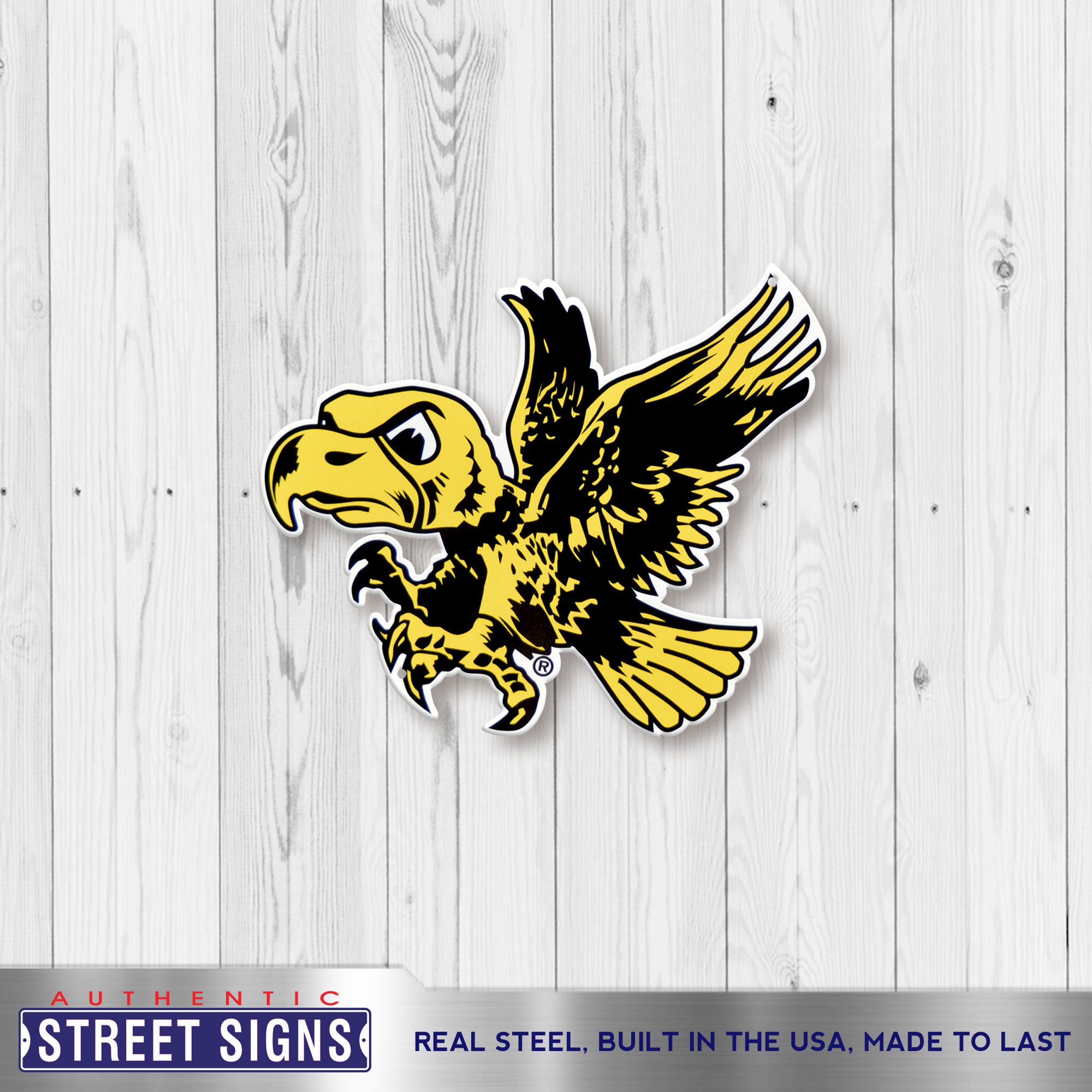 Iowa Hawkeyes - Flying Herkey 12" Spirit Size Steel Laser Cut Sign