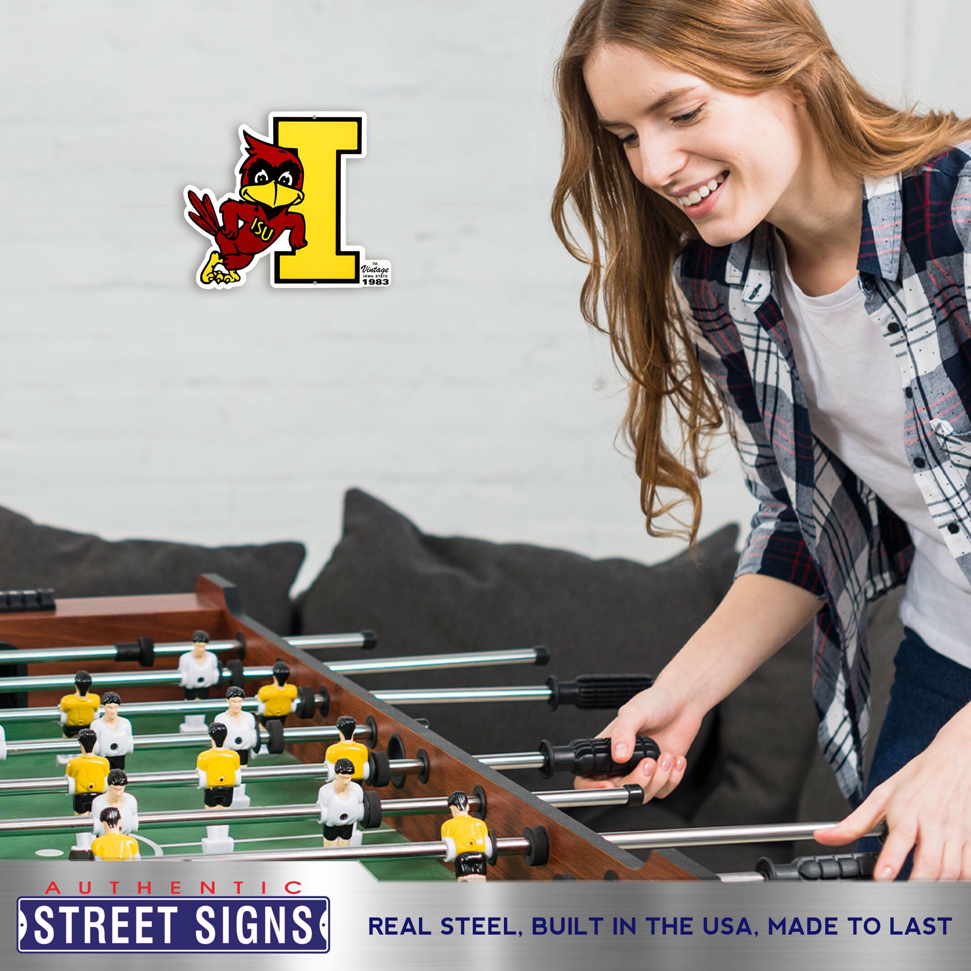 Iowa State Cyclones - Leaning Cy 12" Spirit Size Steel Laser Cut Sign