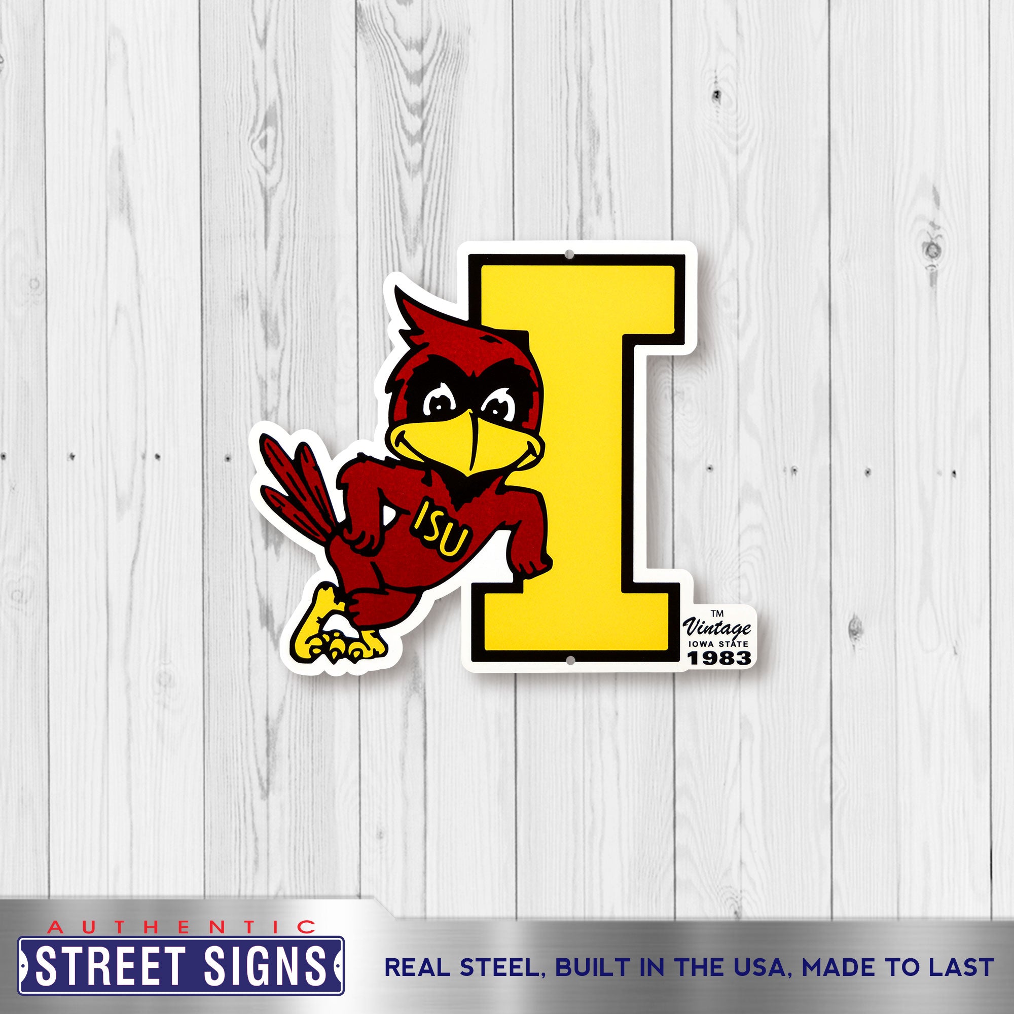 Iowa State Cyclones - Leaning Cy 12" Spirit Size Steel Laser Cut Sign
