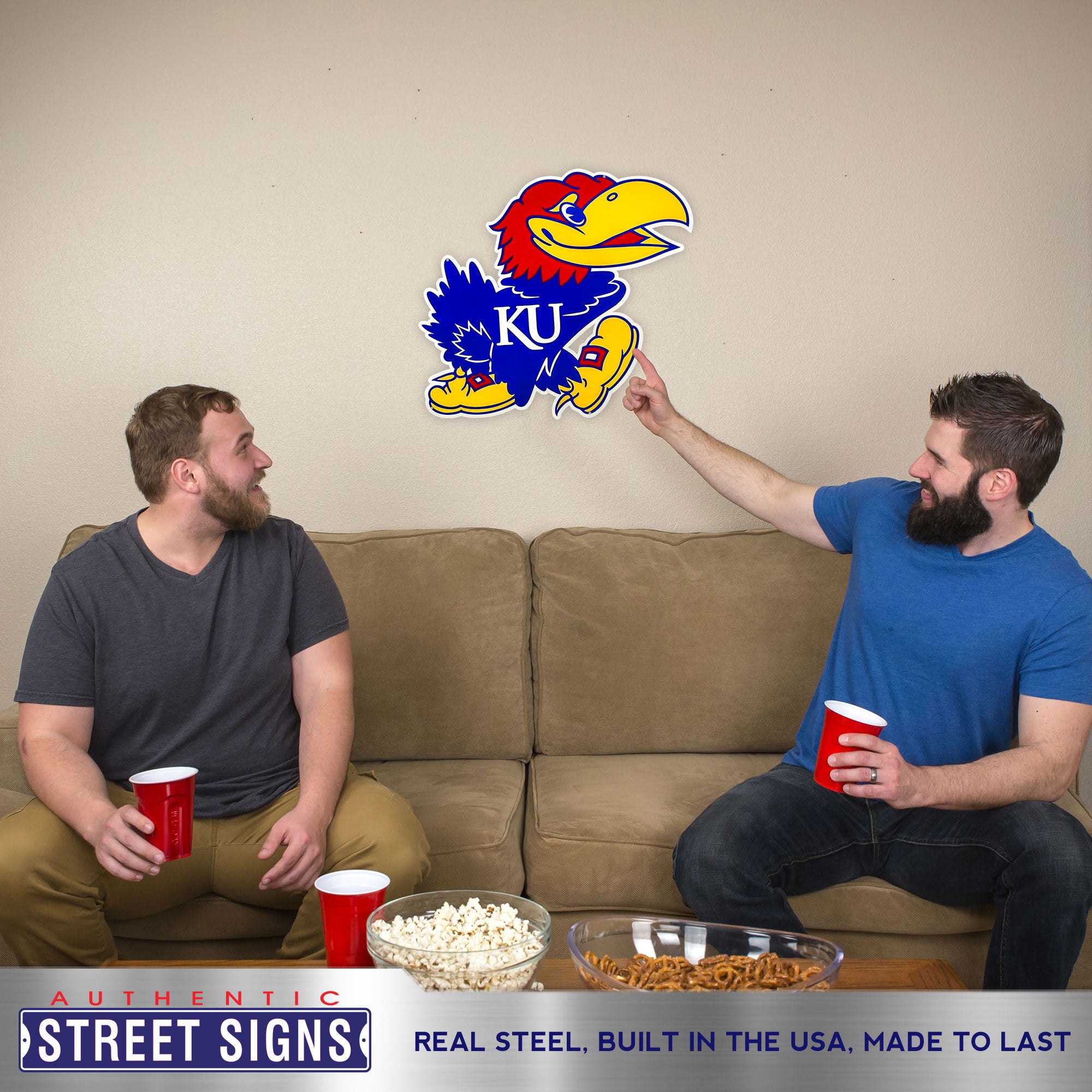Kansas Jayhawks 21" X 20" Statement Size Steel Laser Cut Sign