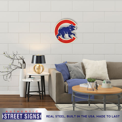 Chicago Cubs Walking Bear 24 Steel Logo Sign