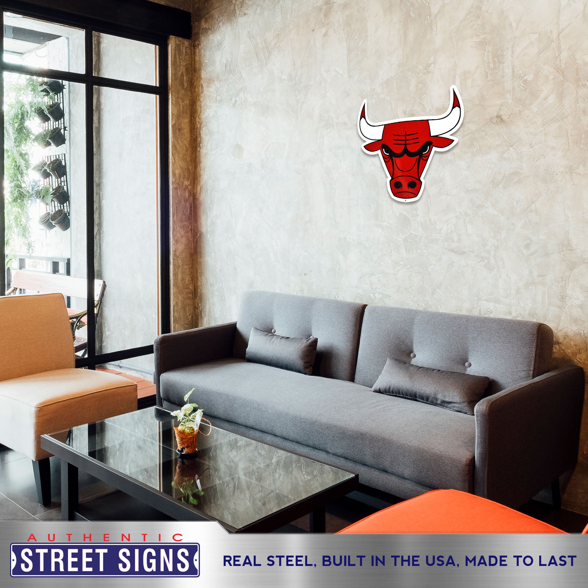 Chicago Bulls 21" X 19" Statement Size Steel Laser Cut Sign