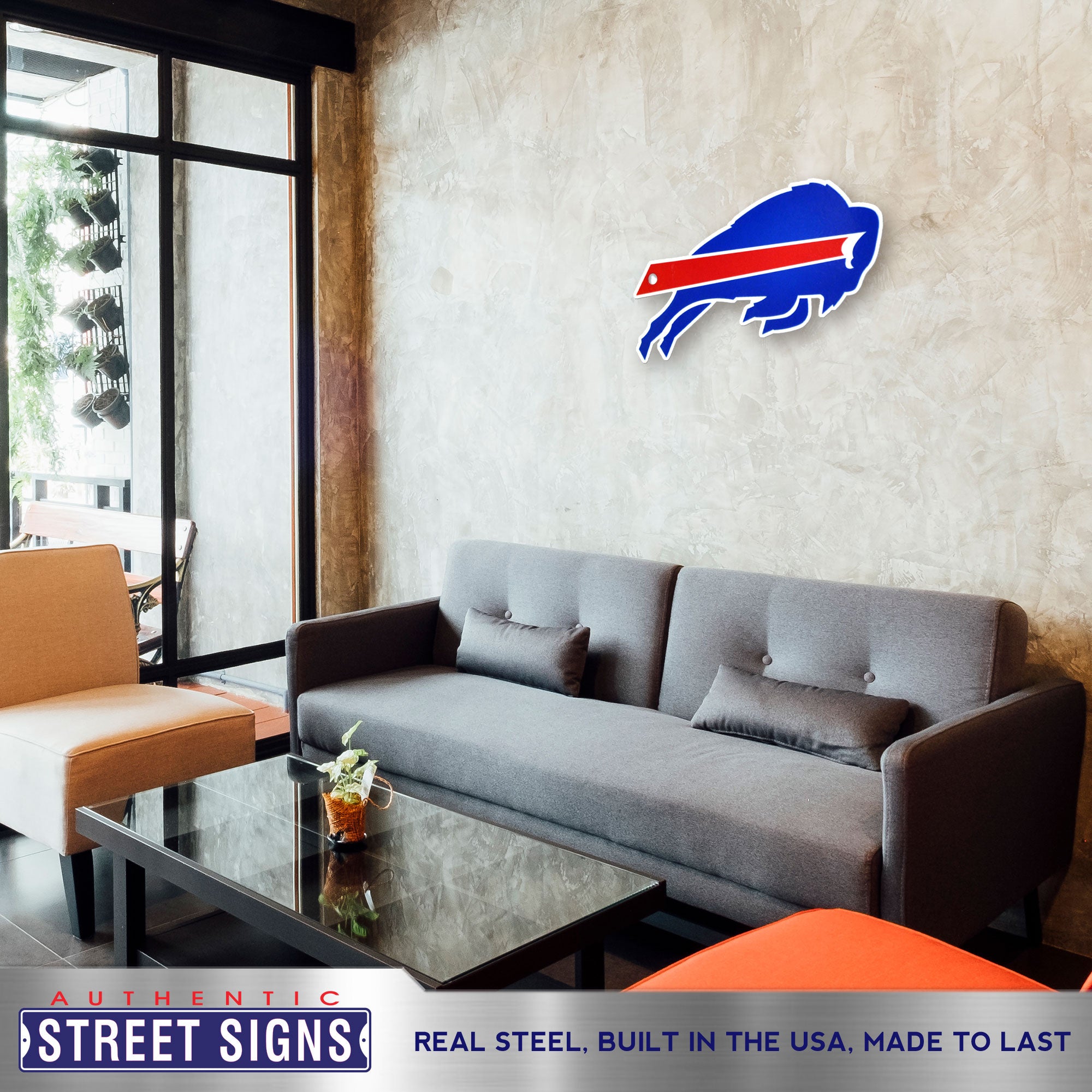 Buffalo Bills 24.5"x11.5"  Statement Size Steel Laser Cut Sign