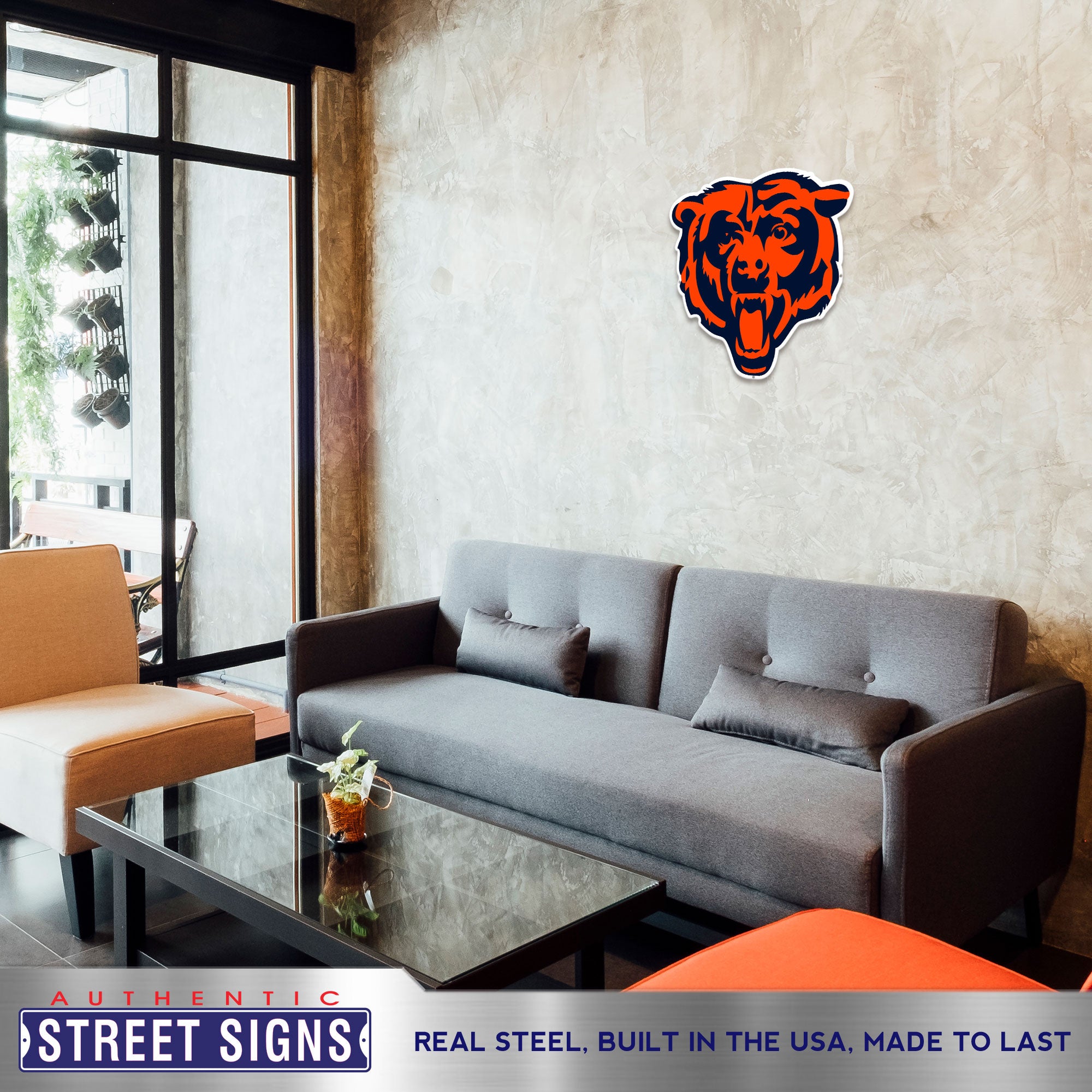 Chicago Bears 19" x 20"Statement Size Steel Laser Cut Sign