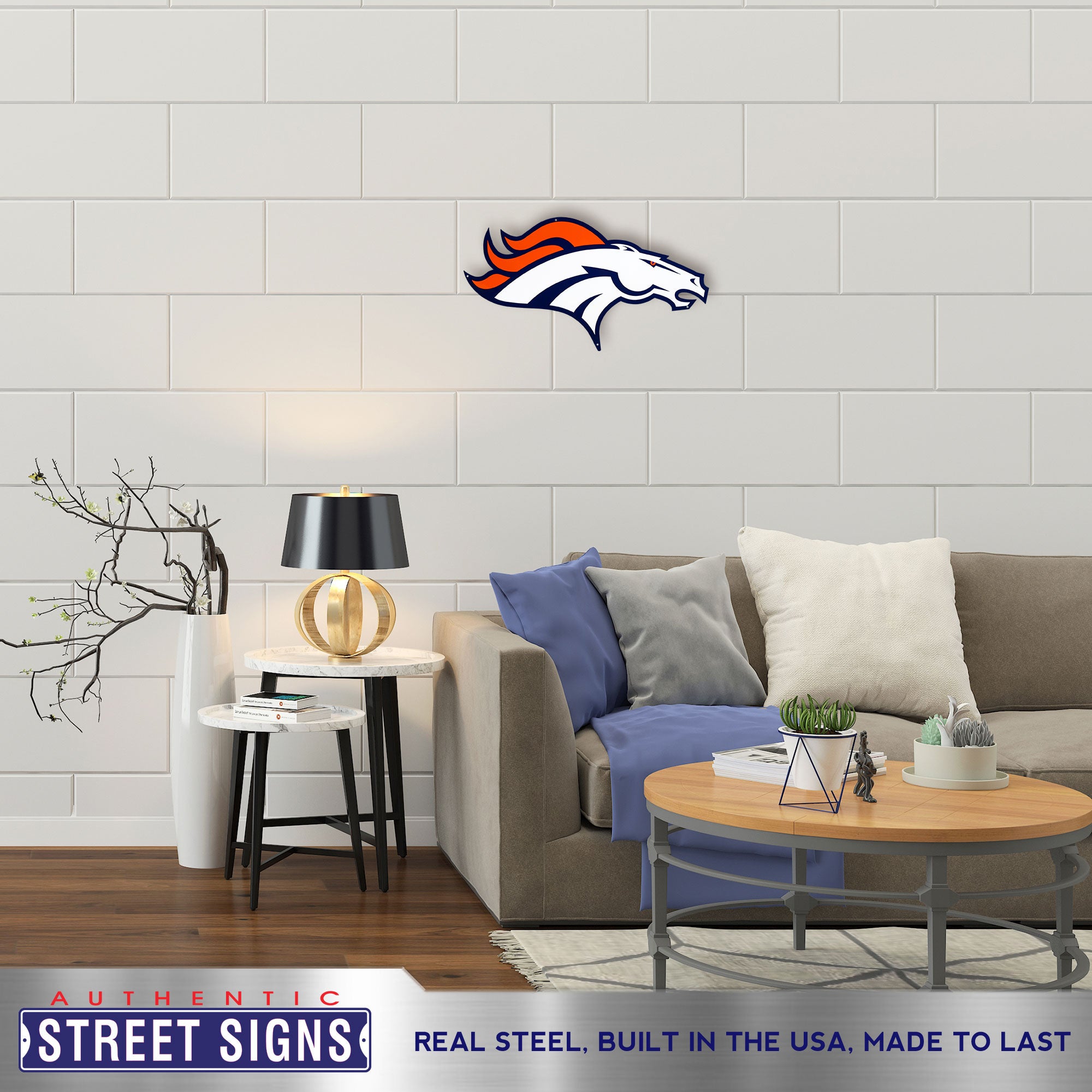 Denver Broncos 24" x 13" Statement Size Steel Laser Cut Sign