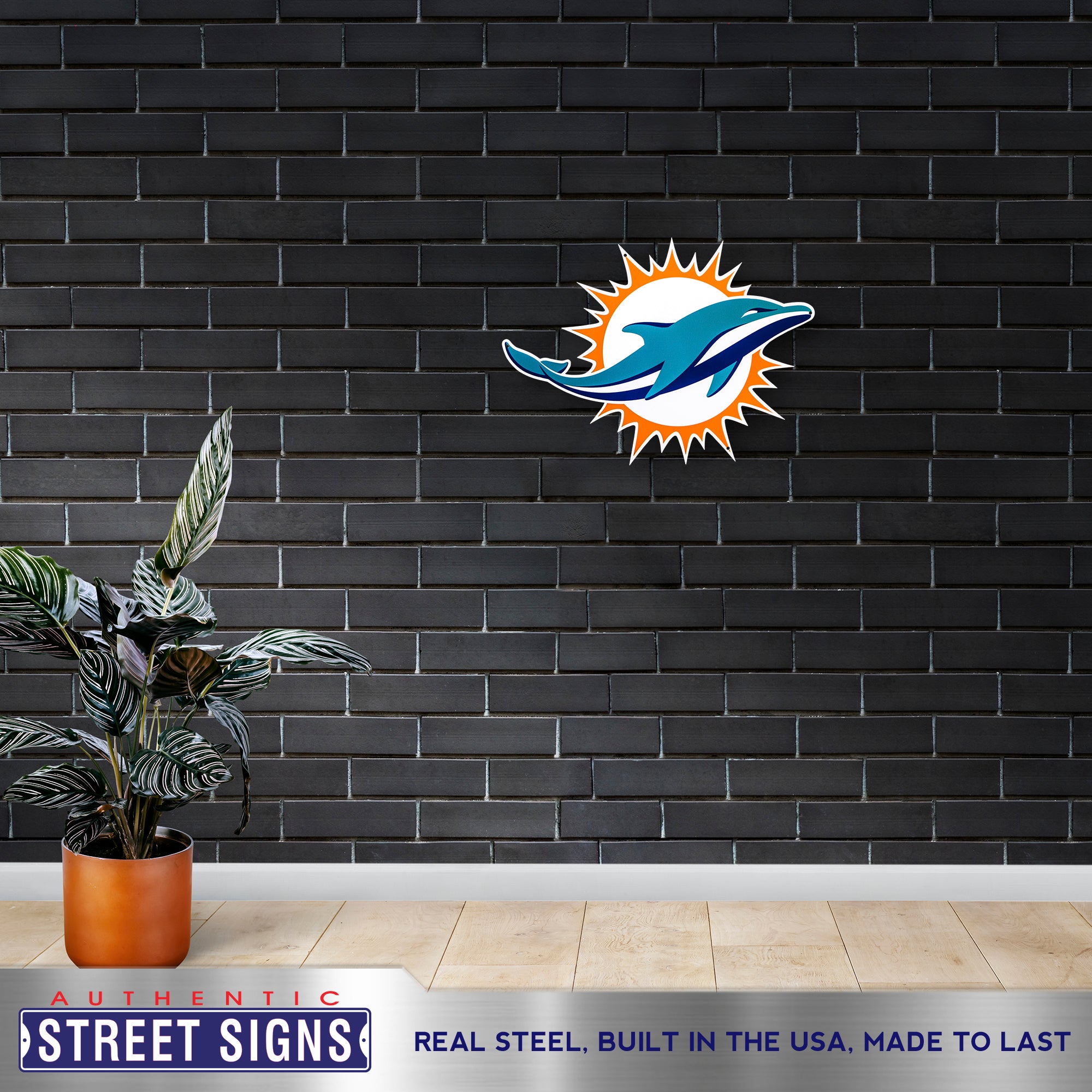 Miami Dolphins 20.5"x15" Statement Size Steel Laser Cut Sign