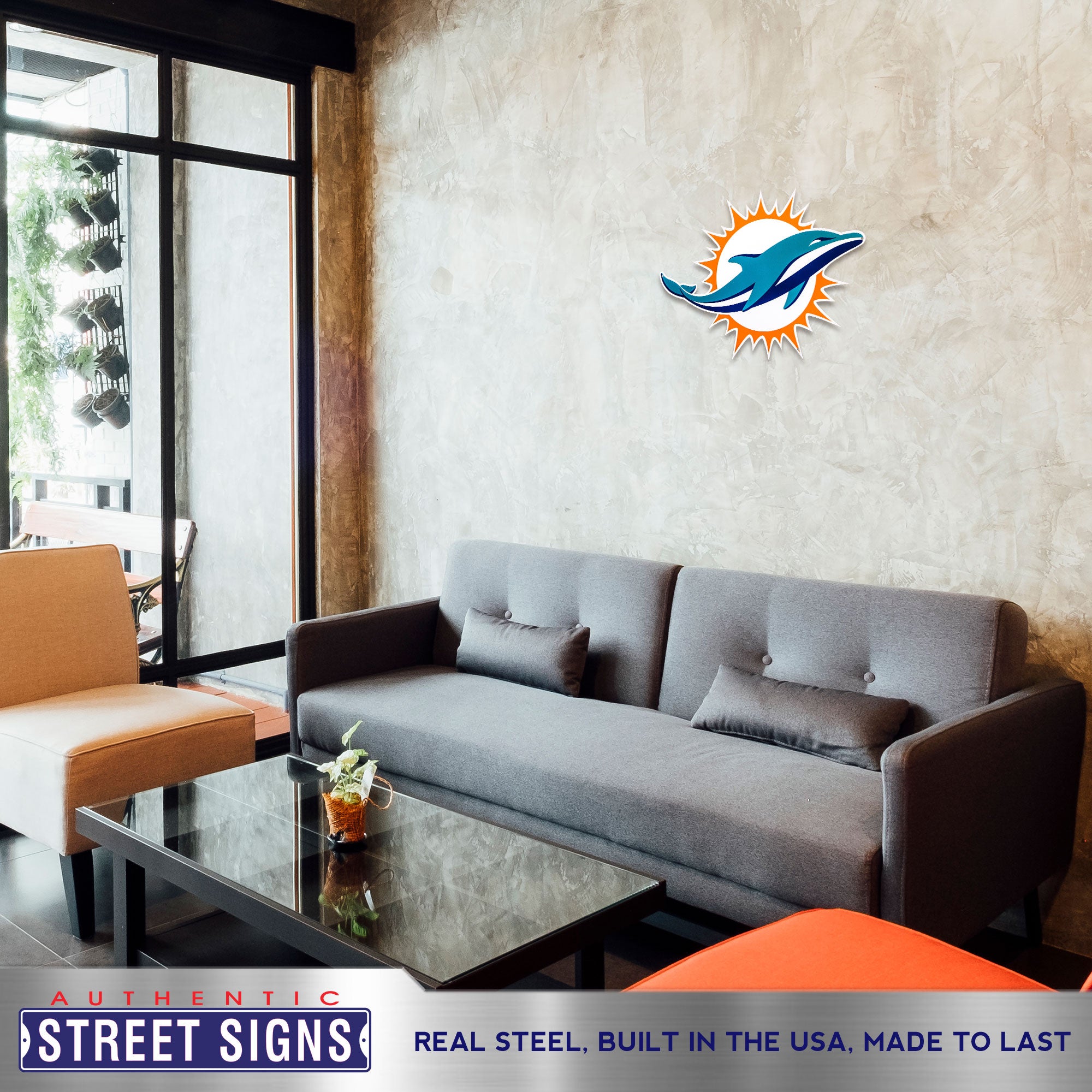 Miami Dolphins 20.5"x15" Statement Size Steel Laser Cut Sign