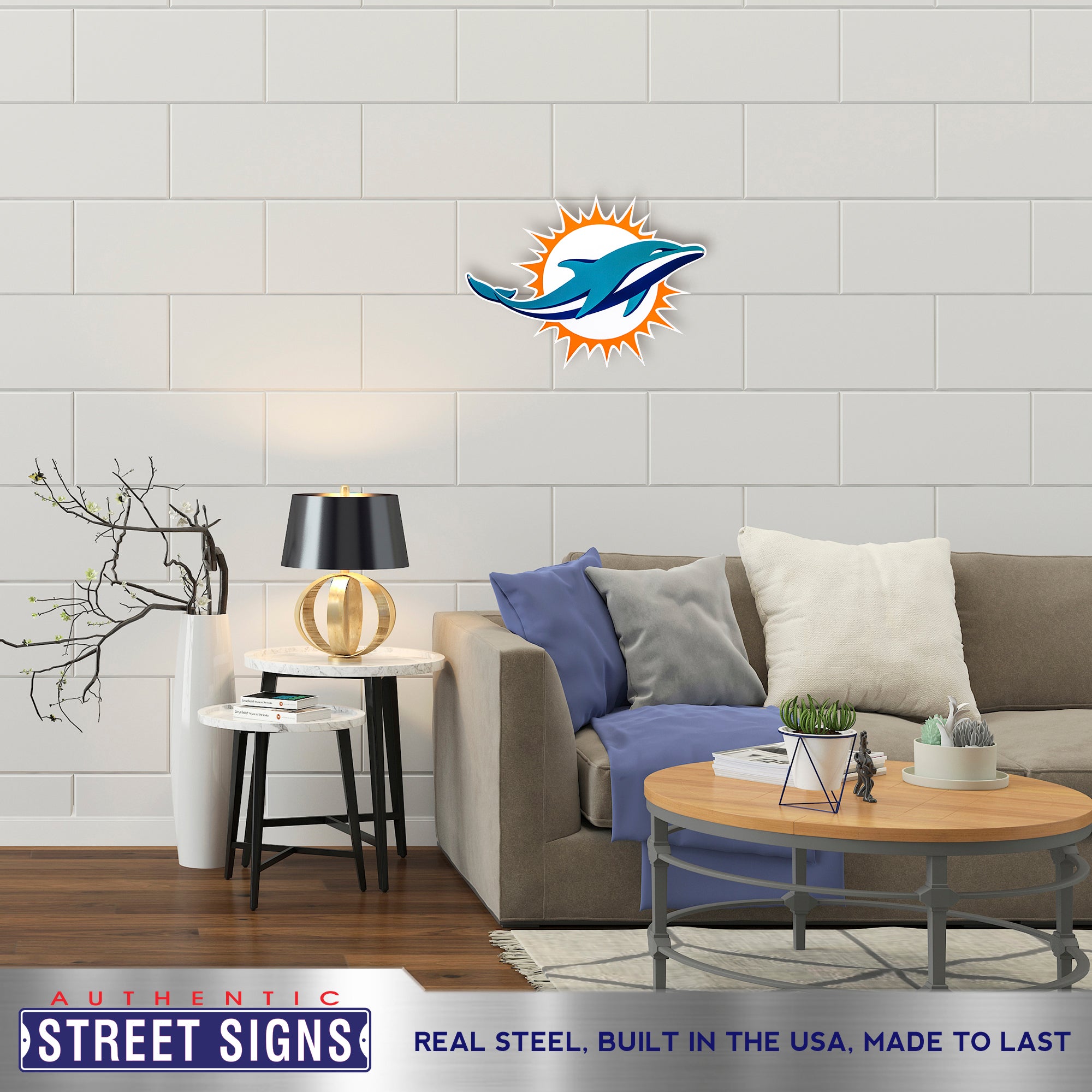 Miami Dolphins 20.5"x15" Statement Size Steel Laser Cut Sign