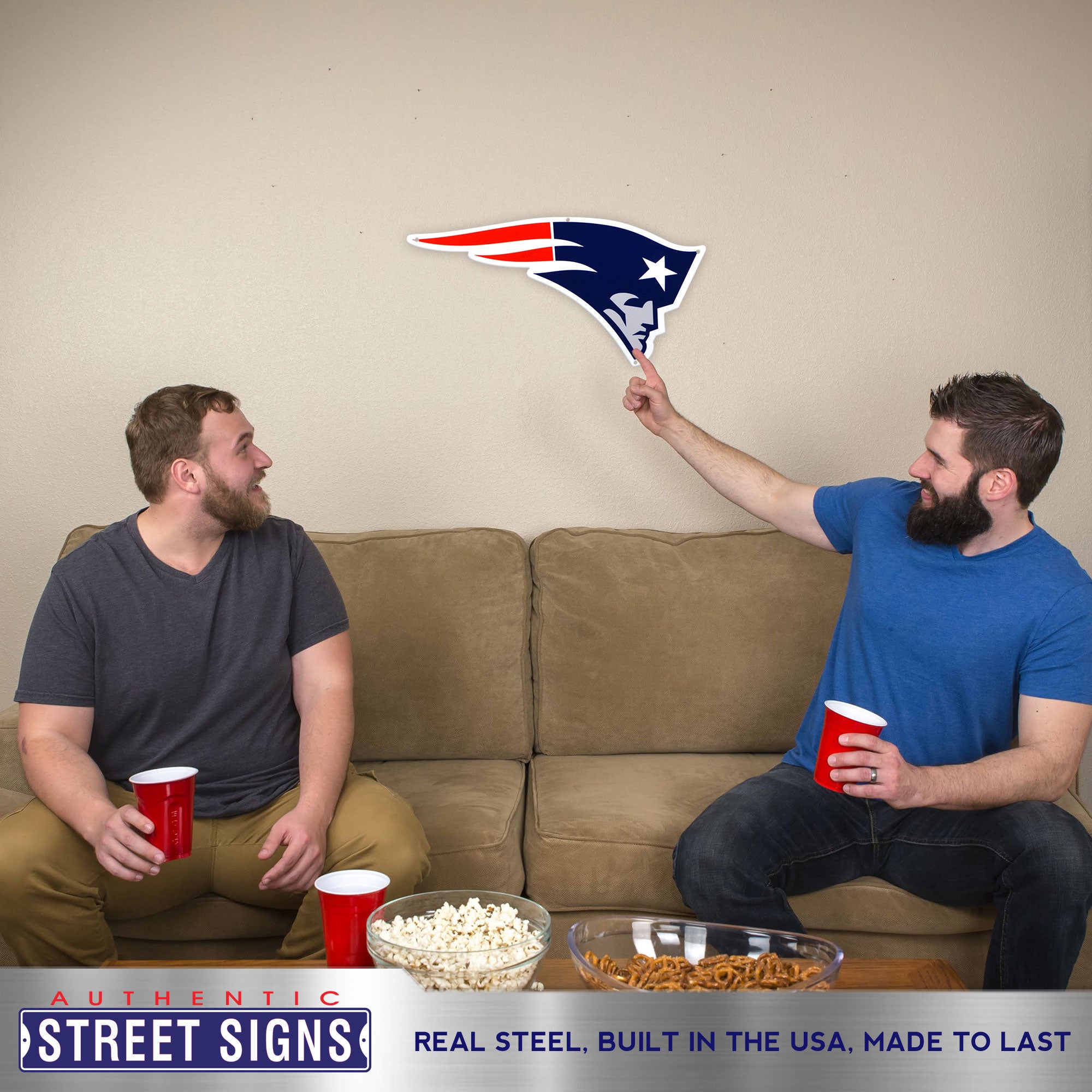 New England Patriots 26" X 13" Statement Size Steel Laser Cut Sign