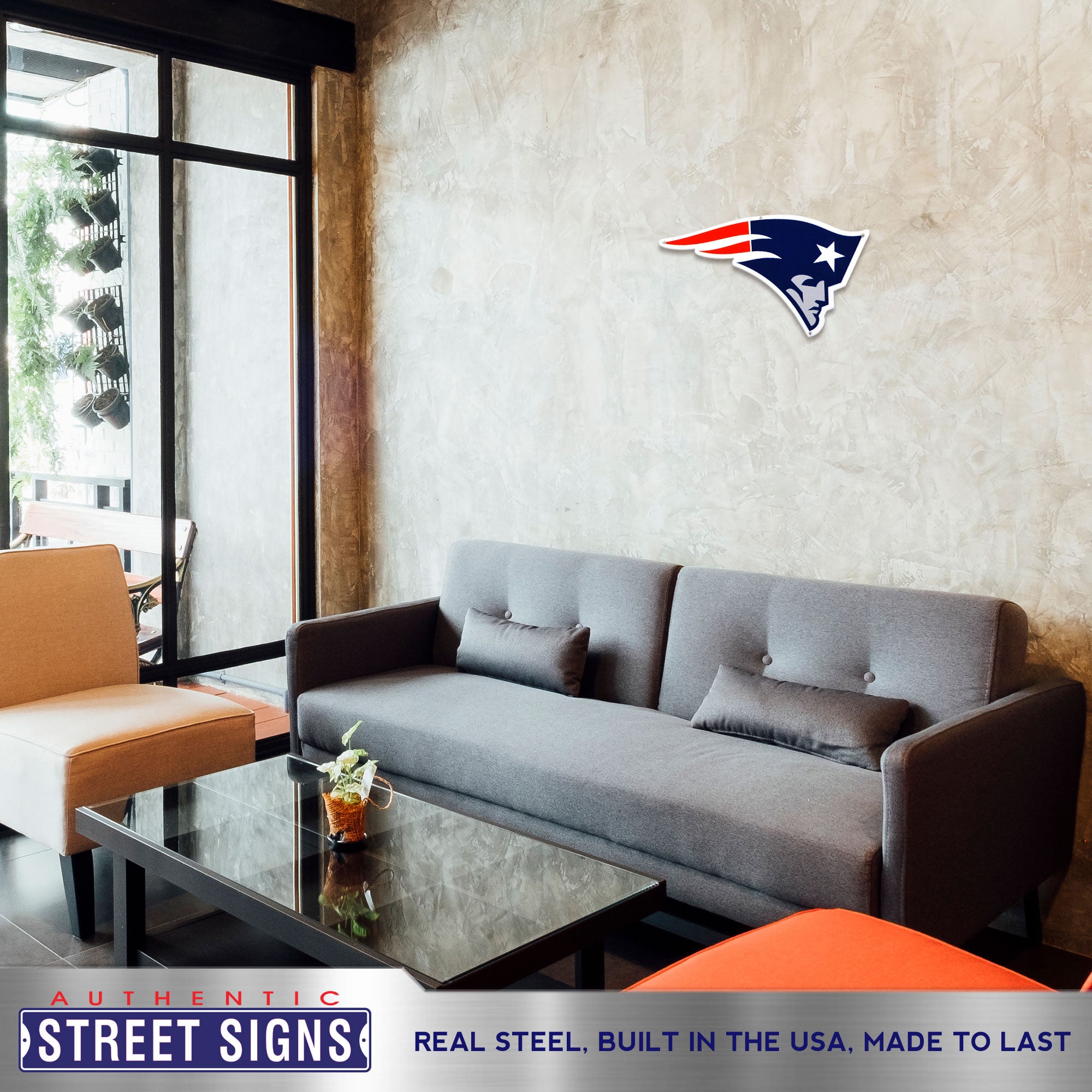 New England Patriots 26" X 13" Statement Size Steel Laser Cut Sign