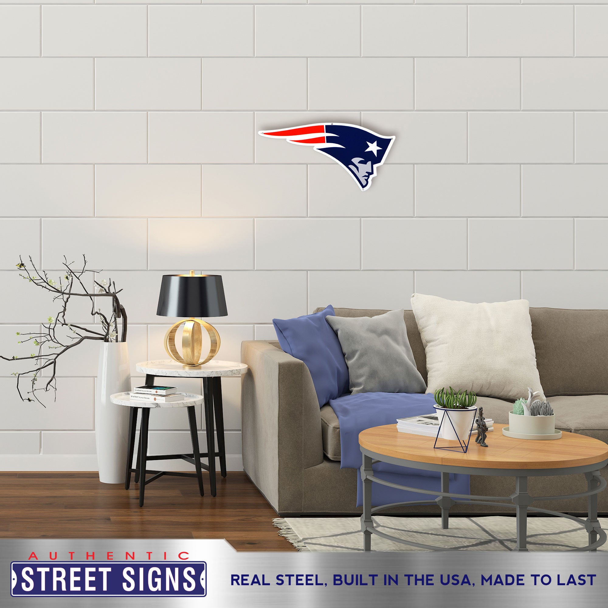New England Patriots 26" X 13" Statement Size Steel Laser Cut Sign