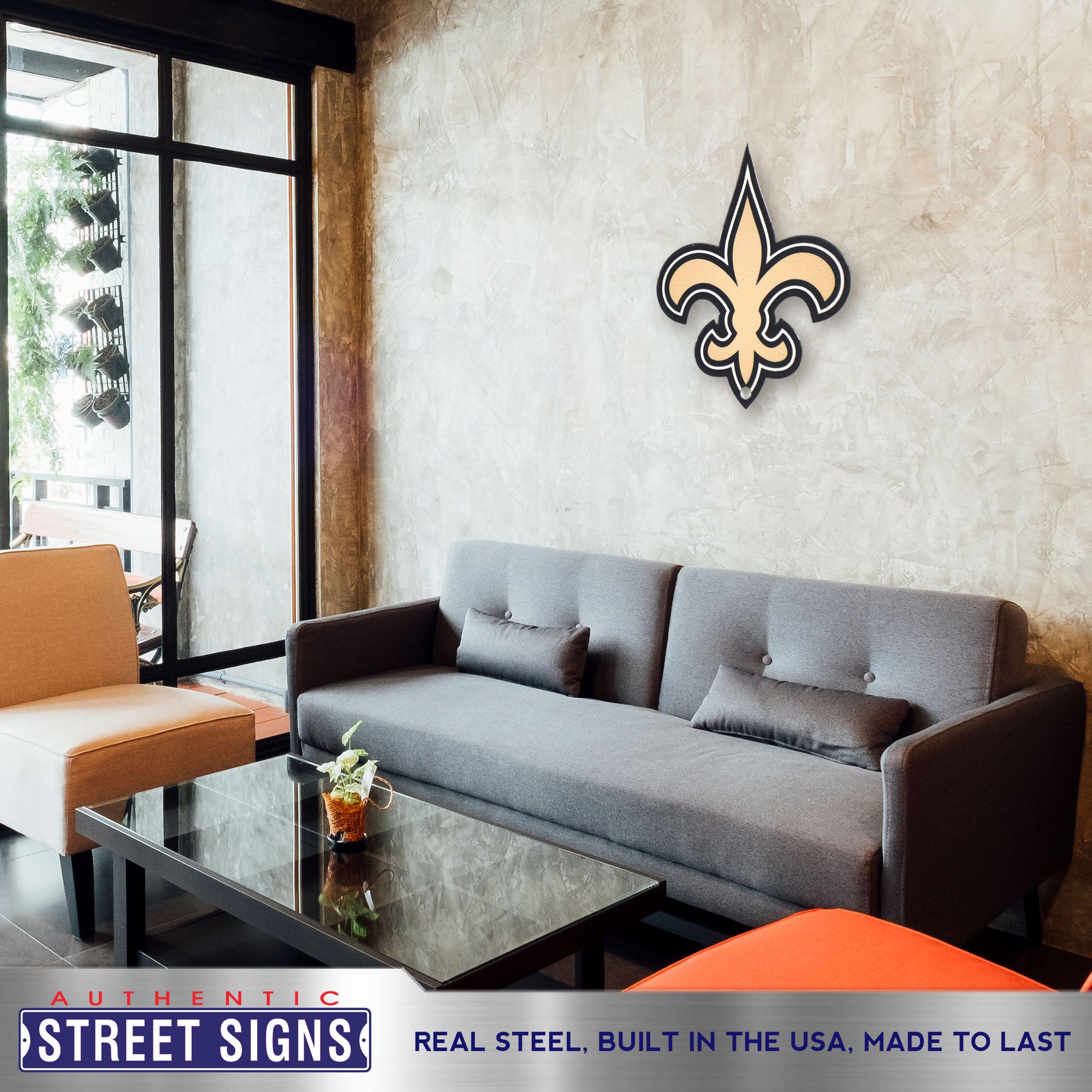 New Orleans Saints 21"x17.5" Statement Size Steel Laser Cut Sign